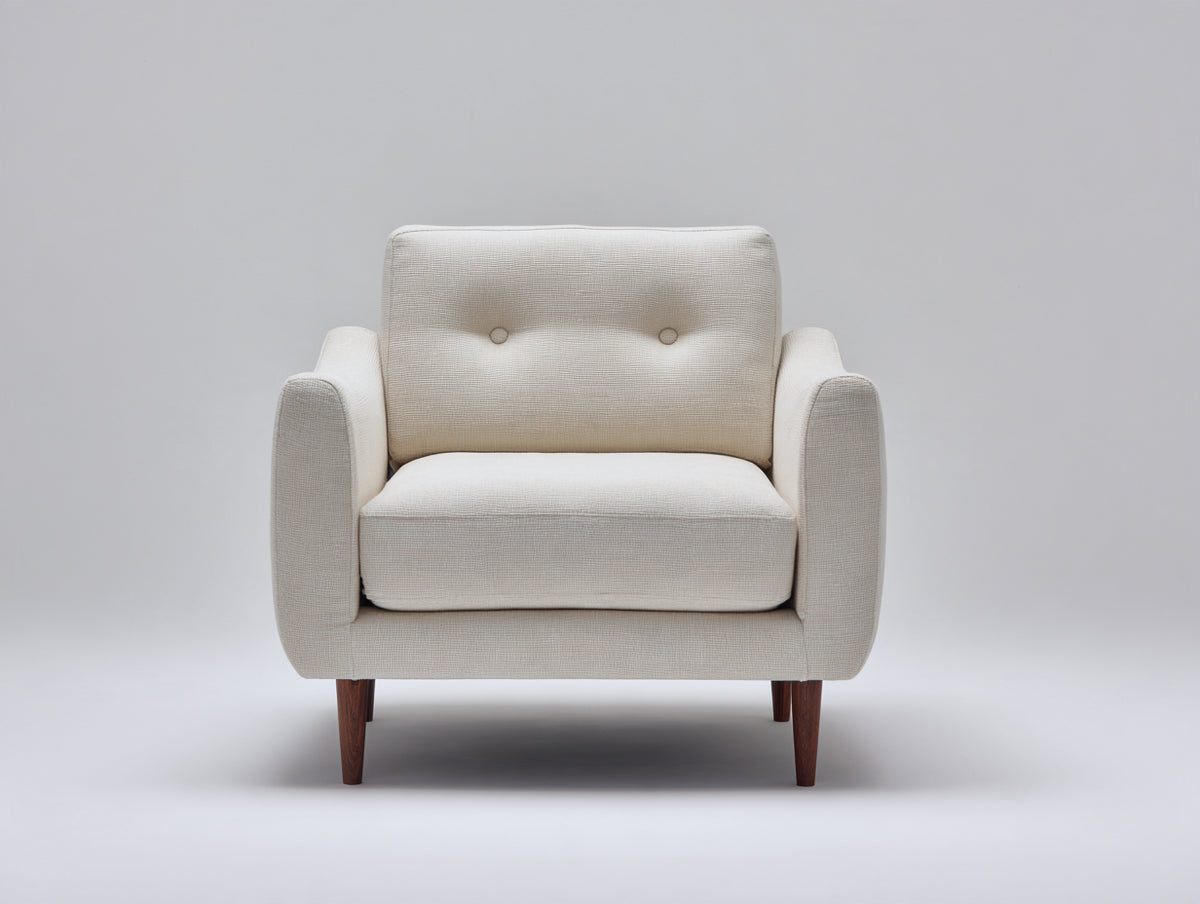 Stoffsessel Strukturstoff ca. 82x84x86 cm - Creme - Modernes Design mit Knopfheftung und Holzbeinen