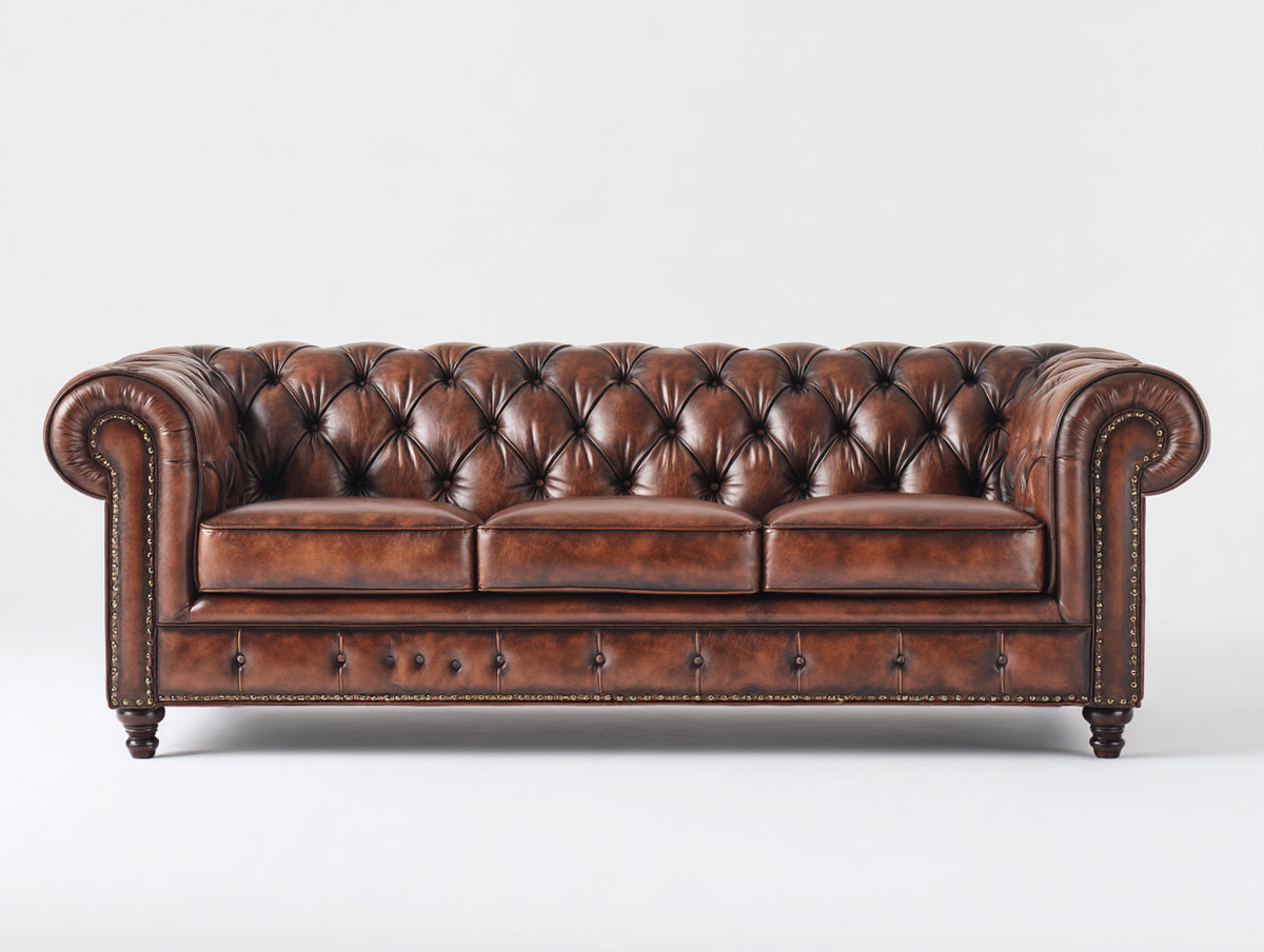 3 Sitzer Sofa aus Leder 228x94x79 cm - Dunkelbraun - Chesterfield-Stil mit tiefer Knopfheftung
