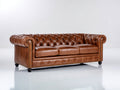 3 Sitzer Sofa mit 3 Sitzpolstern 225x95x78 cm - Cognacbraun-Dunkelbraun - klassisches Chesterfield-Design