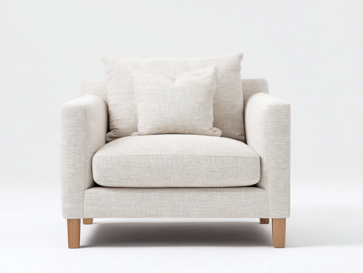 Stoffsessel mit breiter Sitzfläche 105 x 95 x 90 cm - Cremeweiß - modernes Design mit Holzfüßen