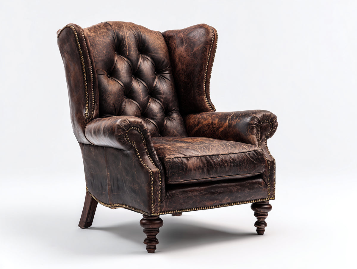 Ledersessel 88x92x110 cm - Dunkelbraun - Klassischer Ohrensessel mit Knopfheftung