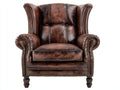 Ledersessel 90x92x112 cm - Dunkelbraun - Klassischer Ohrensessel mit Ziernagelbesatz