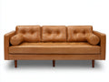 3 Sitzer Sofa Lederoptik ca. 220x90x85 cm - Cognacbraun - Retro Design mit Knopfheftung und Holzbeinen