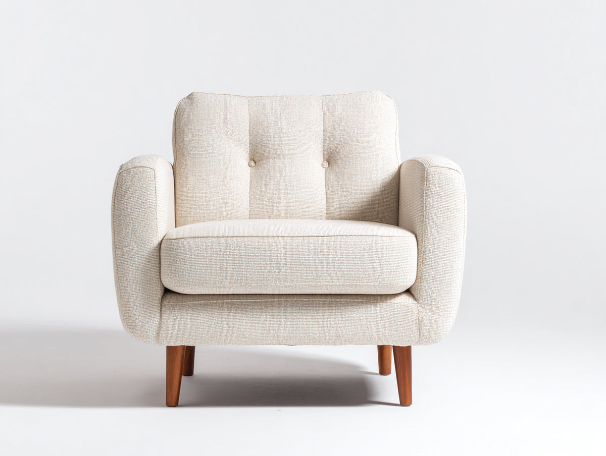 Stoffsessel mit gepolsterter Rückenlehne 95 x 88 x 90 cm - Cremeweiß - modernes Design mit Holzfüßen