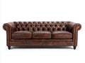 3 Sitzer Sofa Lederoptik ca. 225x95x78 cm - Dunkelbraun - Klassisches Chesterfield Design mit Knopfheftung und Ziernieten