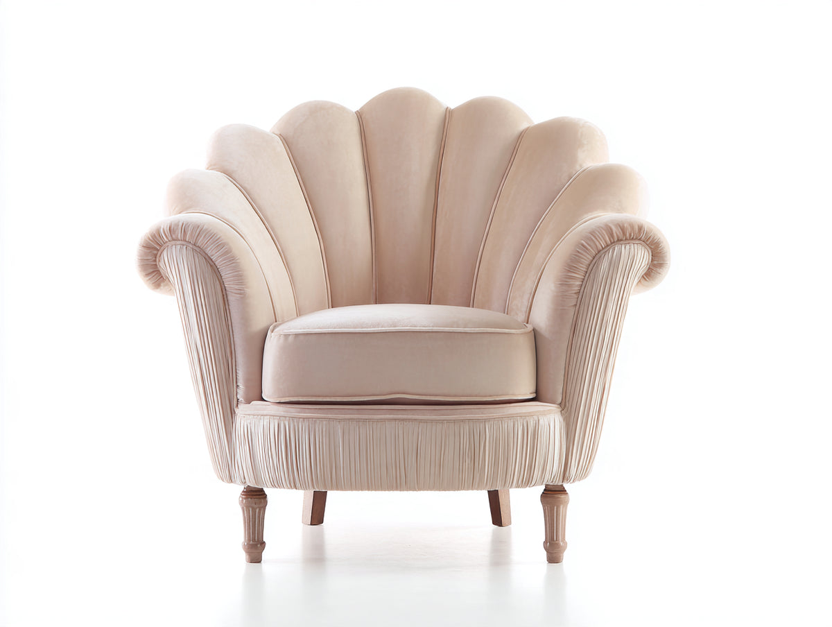 Stoffsessel aus Samt 88x82x92 cm - Cremeweiß - Muscheldesign mit gepolsterter Rückenlehne
