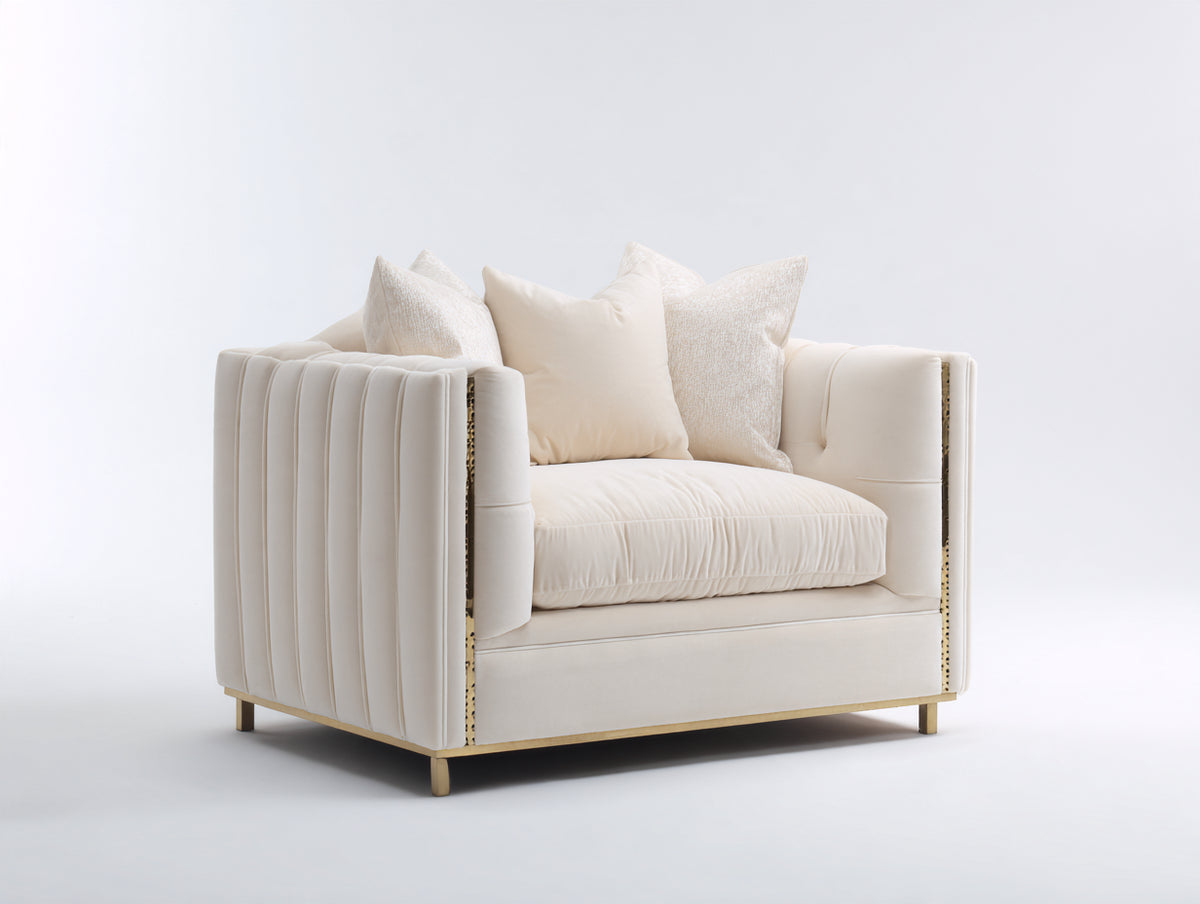 Stoffsessel Samtoptik ca. 105x95x82 cm - Cremeweiß - Modernes Design mit Kanalsteppung und Metallrahmen