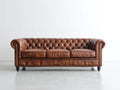 3 Sitzer Sofa Chesterfield gepolstert 220x90x82 cm - Braun - klassische Lederoptik mit Knopfheftung