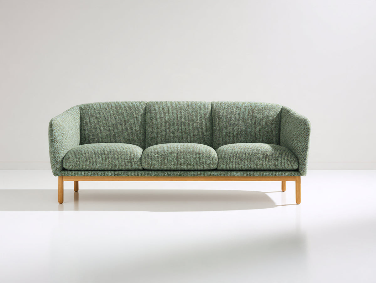 3 Sitzer Sofa aus Strukturstoff 205x82x80 cm - Salbeigrün - Modernes Design mit Holzgestell