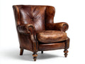 Ledersessel gepolstert 88x90x108 cm - Braun - klassischer Ohrensessel mit hoher Rückenlehne und Ziernieten