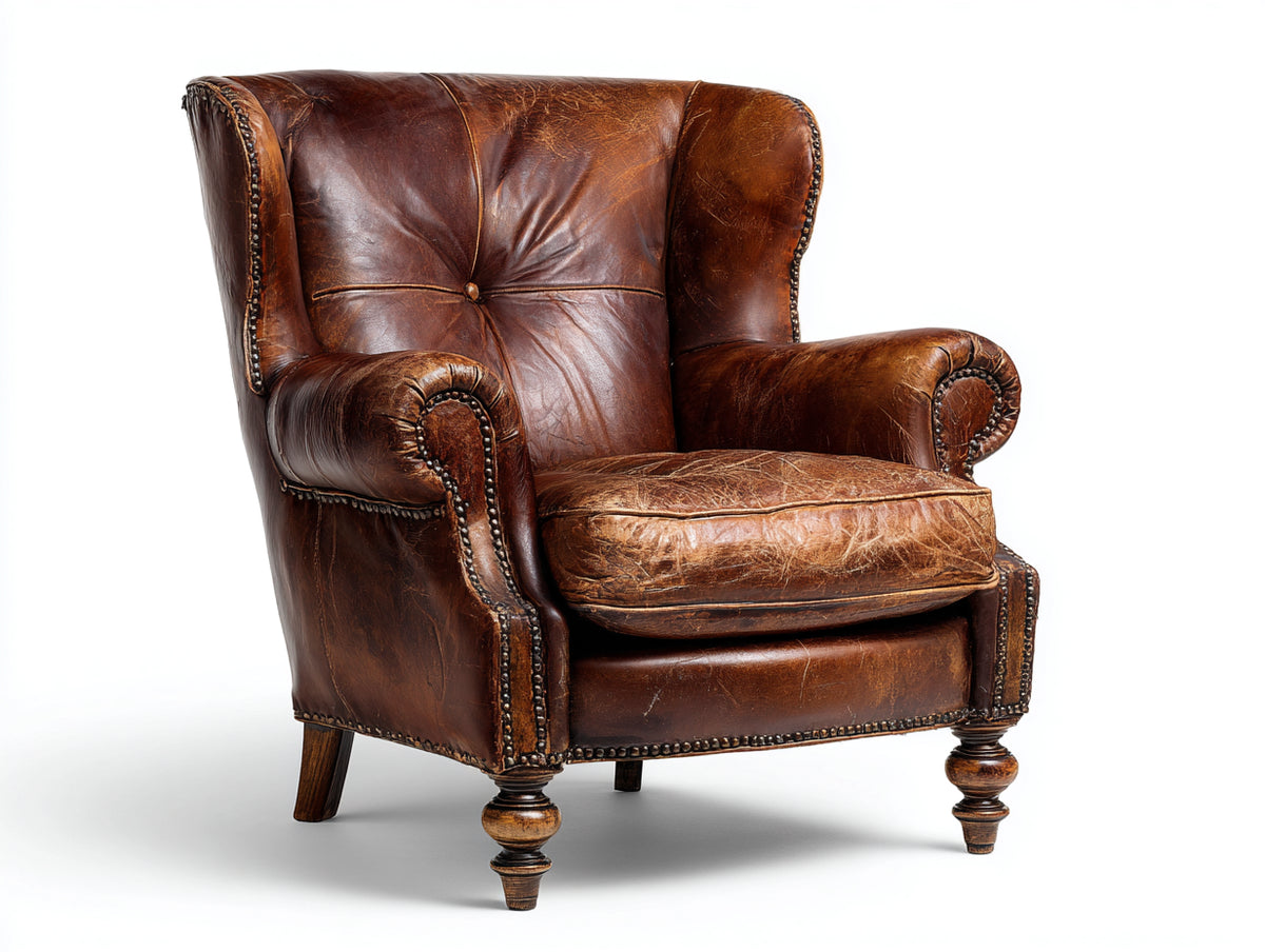 Ledersessel gepolstert 88x90x108 cm - Braun - klassischer Ohrensessel mit hoher Rückenlehne und Ziernieten