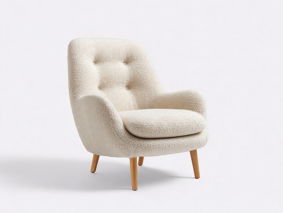 Stoffsessel mit Bouclé-Bezug 85 x 82 x 95 cm - Cremeweiß - modernes Design mit Holzfüßen
