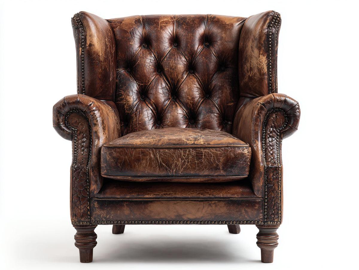 Ledersessel mit gepolsterter Sitzfläche 95x90x105 cm - Braun - klassisches Chesterfield-Design