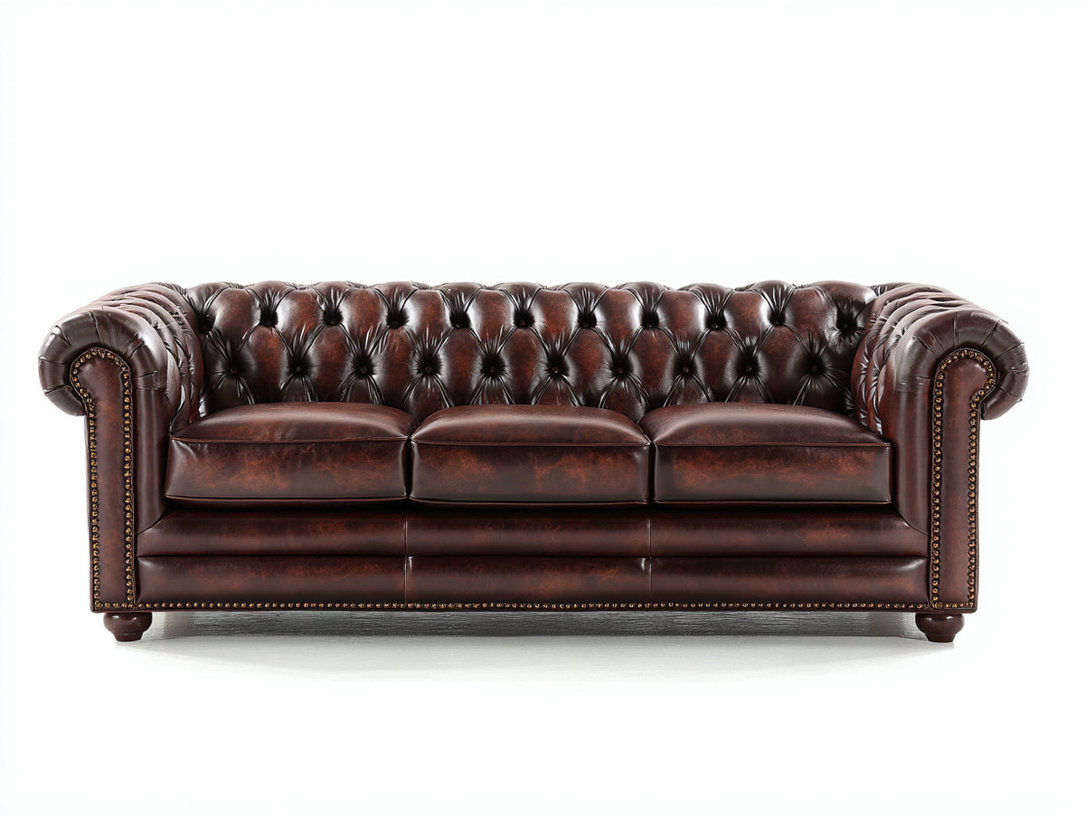 3 Sitzer Sofa mit Lederbezug 240 x 95 x 78 cm - Dunkelbraun - Chesterfield Design mit Knopfheftung