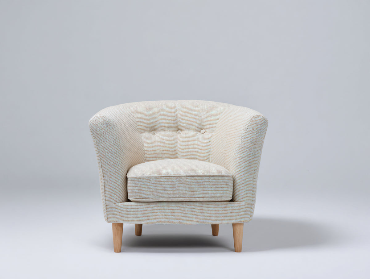 Stoffsessel gepolstert 78x76x82 cm - Creme - moderner Loungesessel mit Knopfheftung und geschwungener Rückenlehne