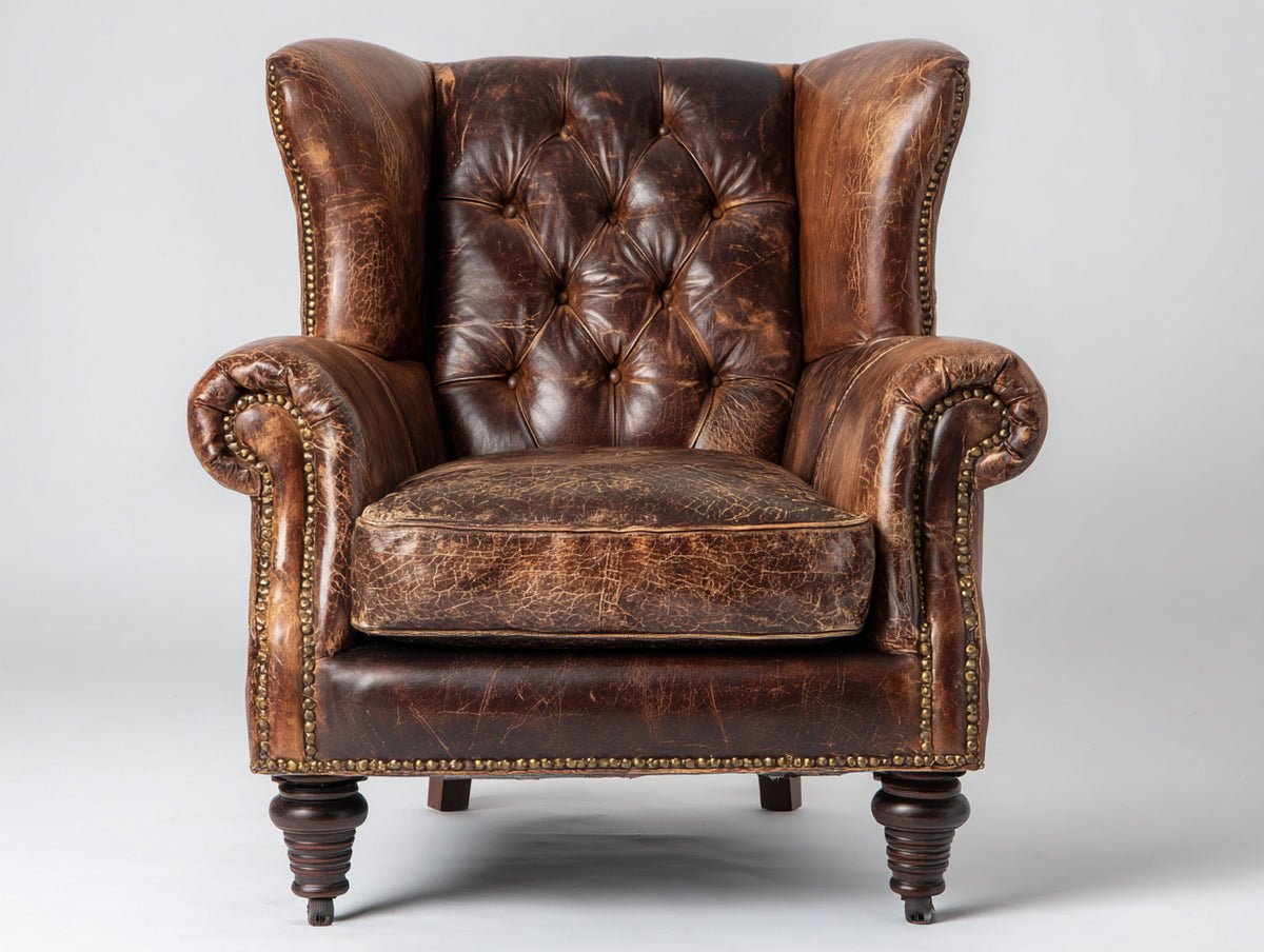 Ledersessel mit Chesterfield-Steppung 105 x 95 x 110 cm - Braun - klassisches Design mit hoher Rückenlehne
