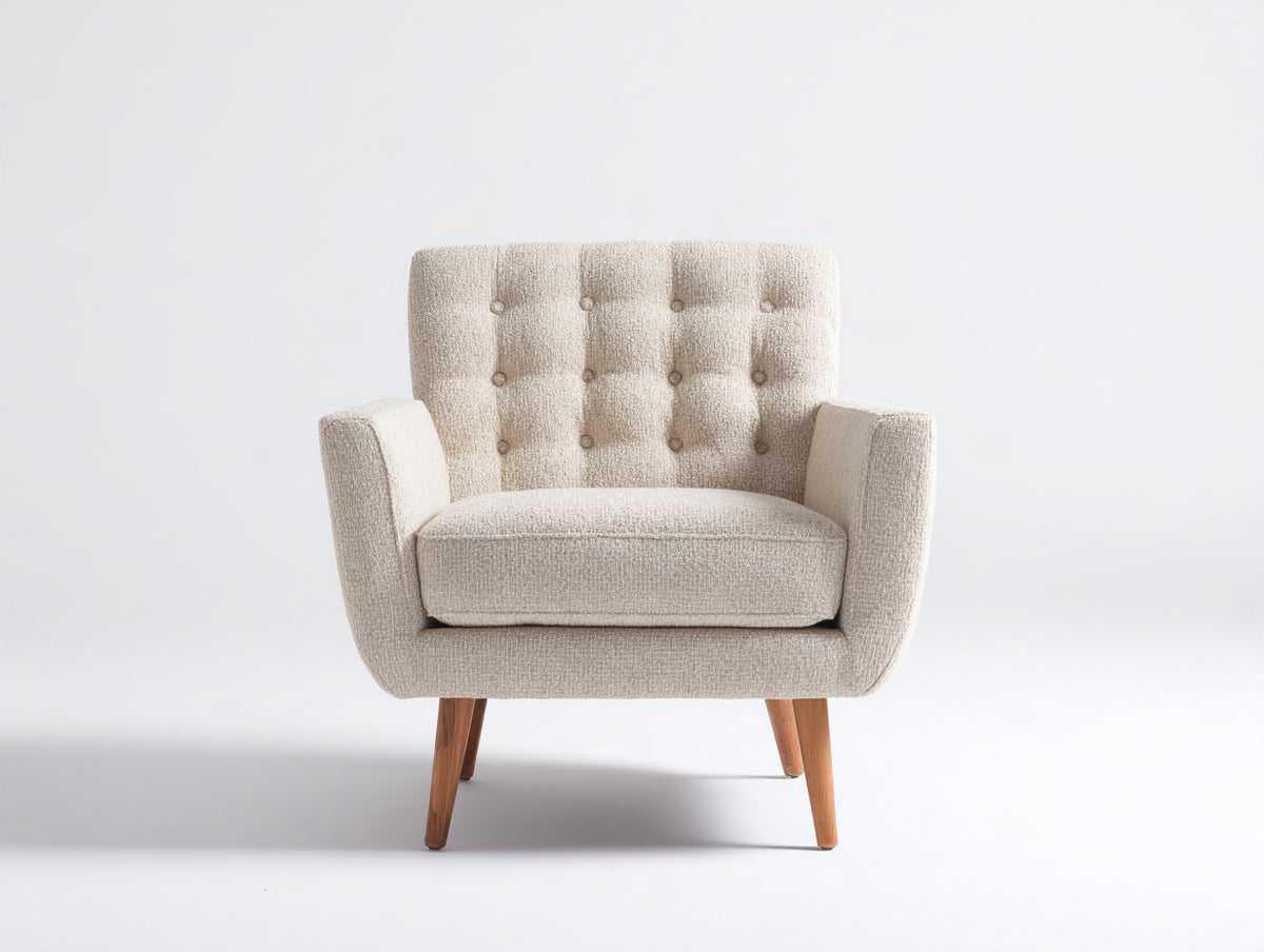 Stoffsessel gepolstert 80x78x86 cm - Creme - moderner Loungesessel mit Knopfheftung und breiten Armlehnen