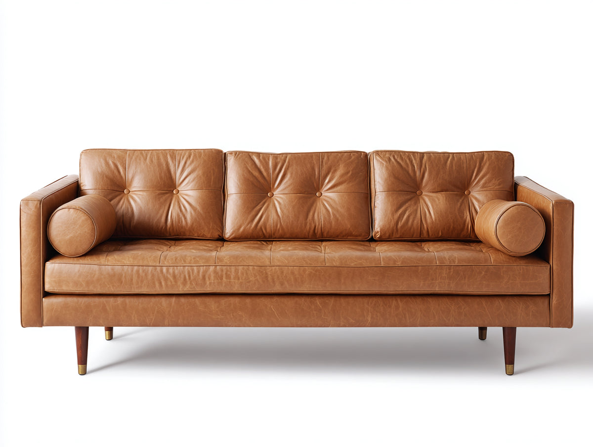 3 Sitzer Sofa mit gepolsterter Sitzfläche 220x88x82 cm - Cognacbraun-Dunkelbraun - modernes Design