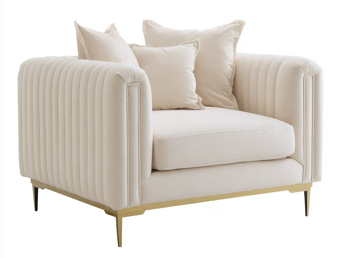 Stoffsessel gepolstert 105x92x82 cm - Creme - moderner Loungesessel mit breiten Armlehnen und vertikaler Steppung