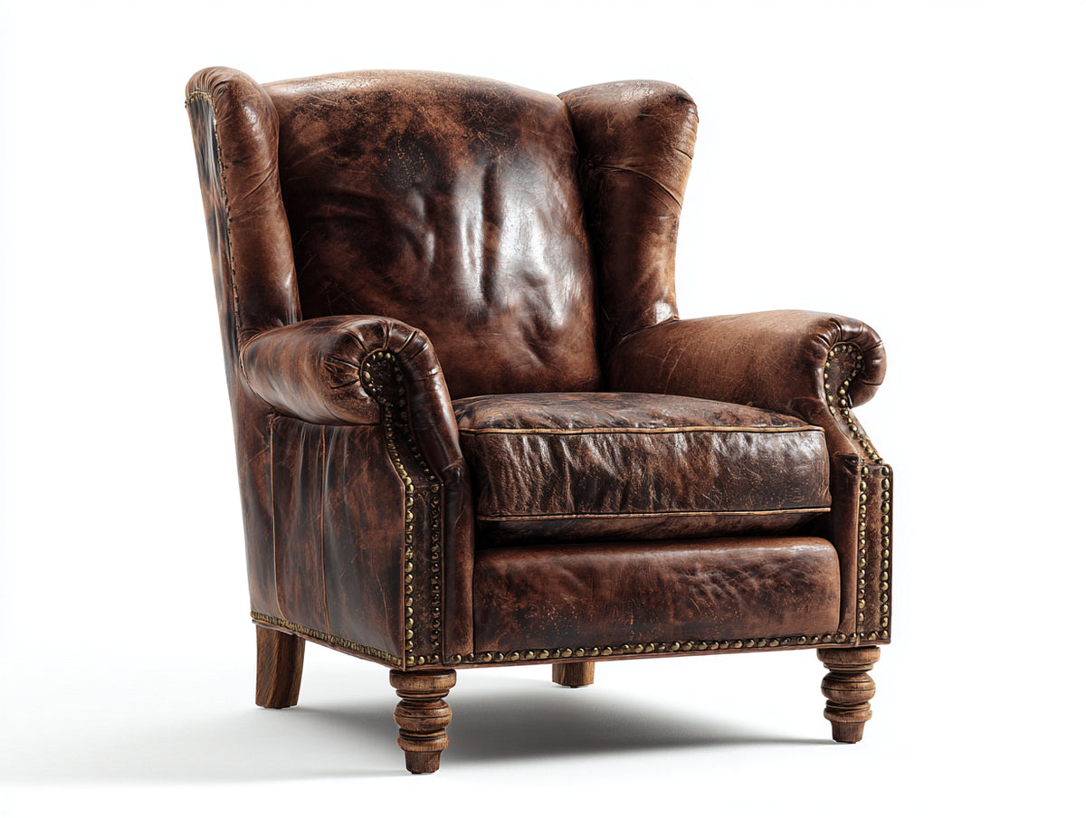 Ledersessel 86x90x108 cm - Dunkelbraun - Klassischer Ohrensessel mit Ziernagelbesatz